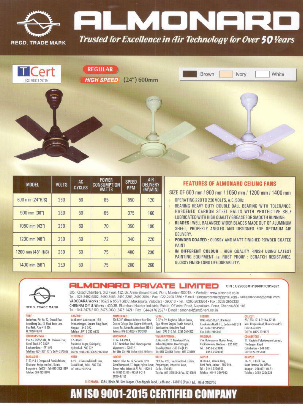 Almonard Regular Ceiling Fan – 600MM